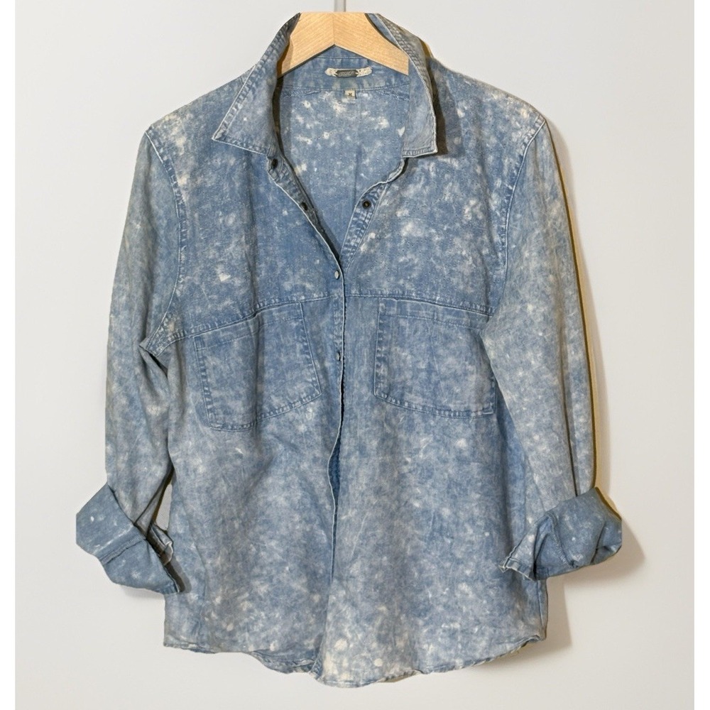 gimmicks bke womens Top M Acid Wash 90's Punk Pearl Snap Cotton Soft